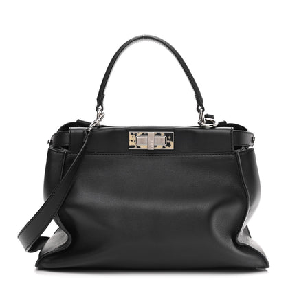 Fendi Vitello Dolce Shiny Nappa Plexglass Granite Medium Peekaboo Iconic Satchel Black 1 of 11