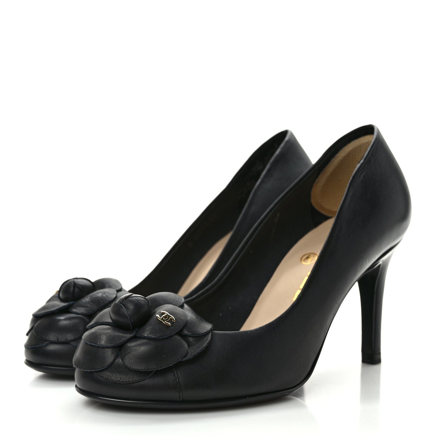 Chanel Lambskin Camellia Pumps 35 Black 3 of 12