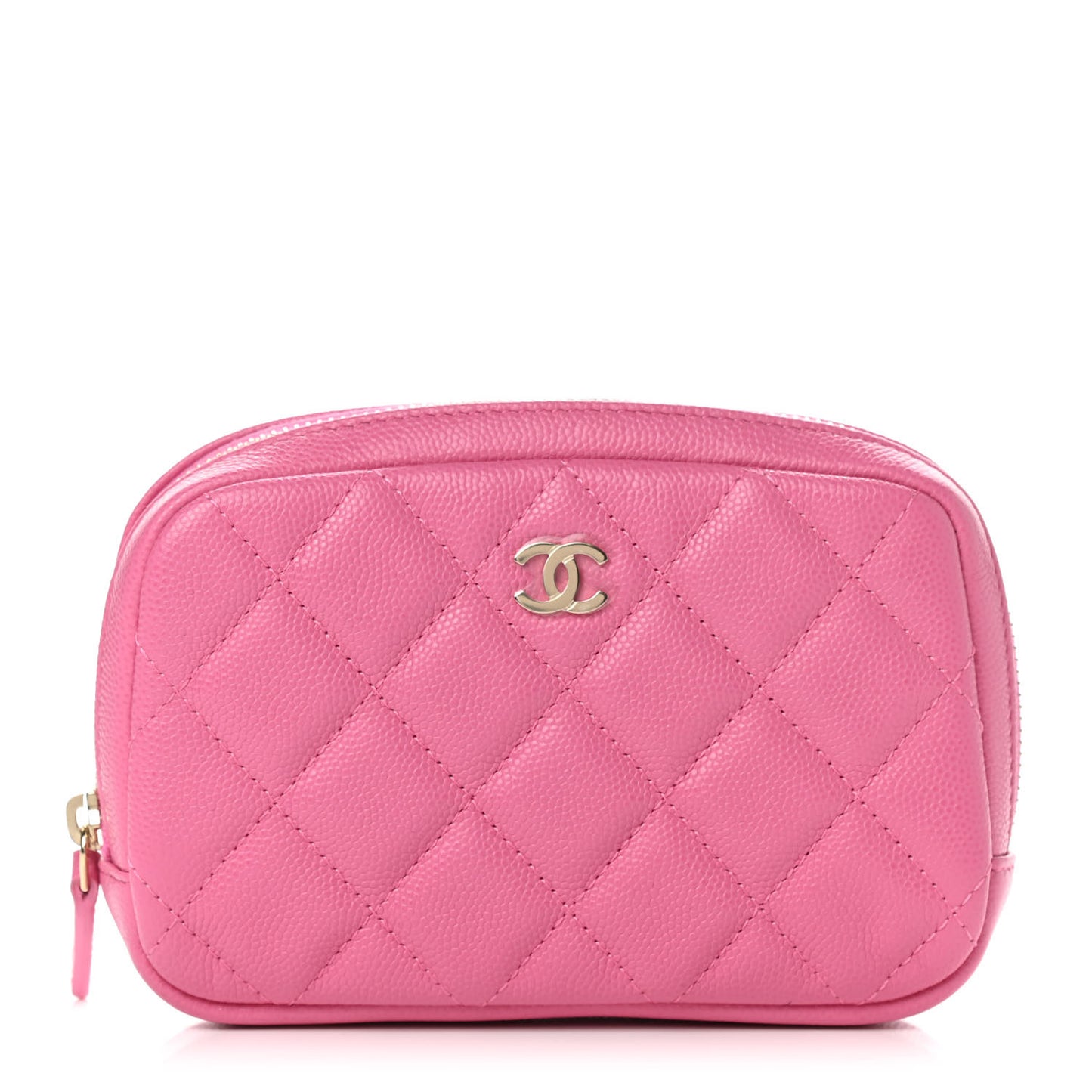 Caviar Quilted Small Curvy Pouch Cosmetic Case Pink