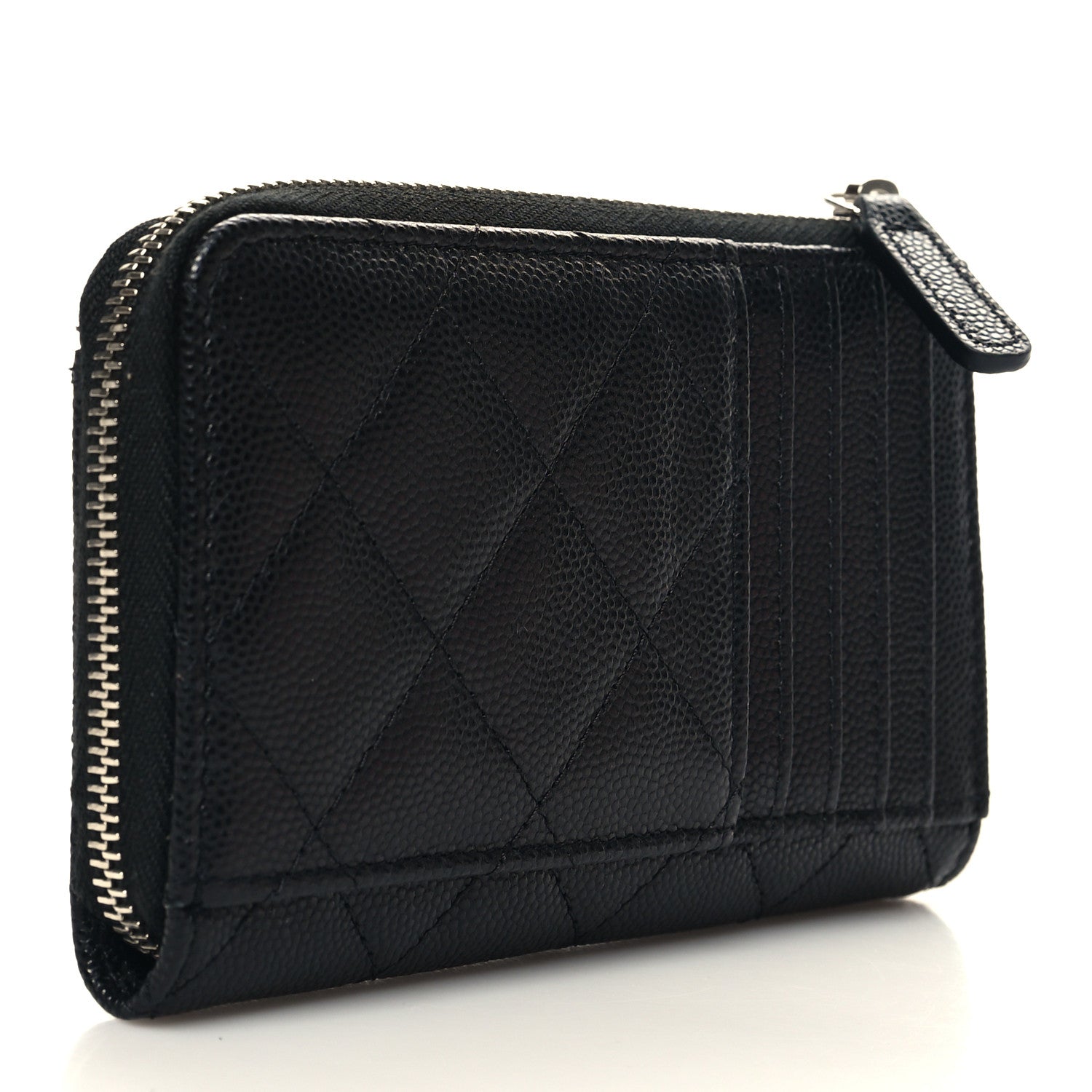 Chanel Caviar Quilted CC Logo Zip Around Card Holder Black 3 of 9