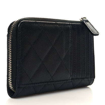 Chanel Caviar Quilted CC Logo Zip Around Card Holder Black 3 of 9