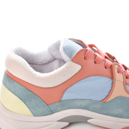 Chanel Nylon Lambskin Suede Calfskin CC Sneakers 37 Coral Light Blue White 10 of 13