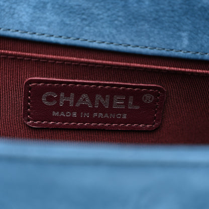 Chanel Nubuck Chevron Quilted Medium Boy Flap Blue 6 of 10