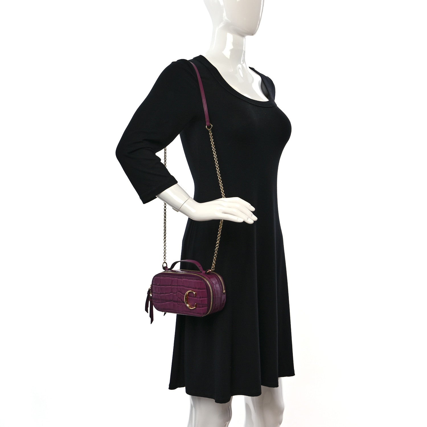 Chloe Calfskin Crocodile Embossed Mini C Vanity Bag Crushed Violet 2 of 10