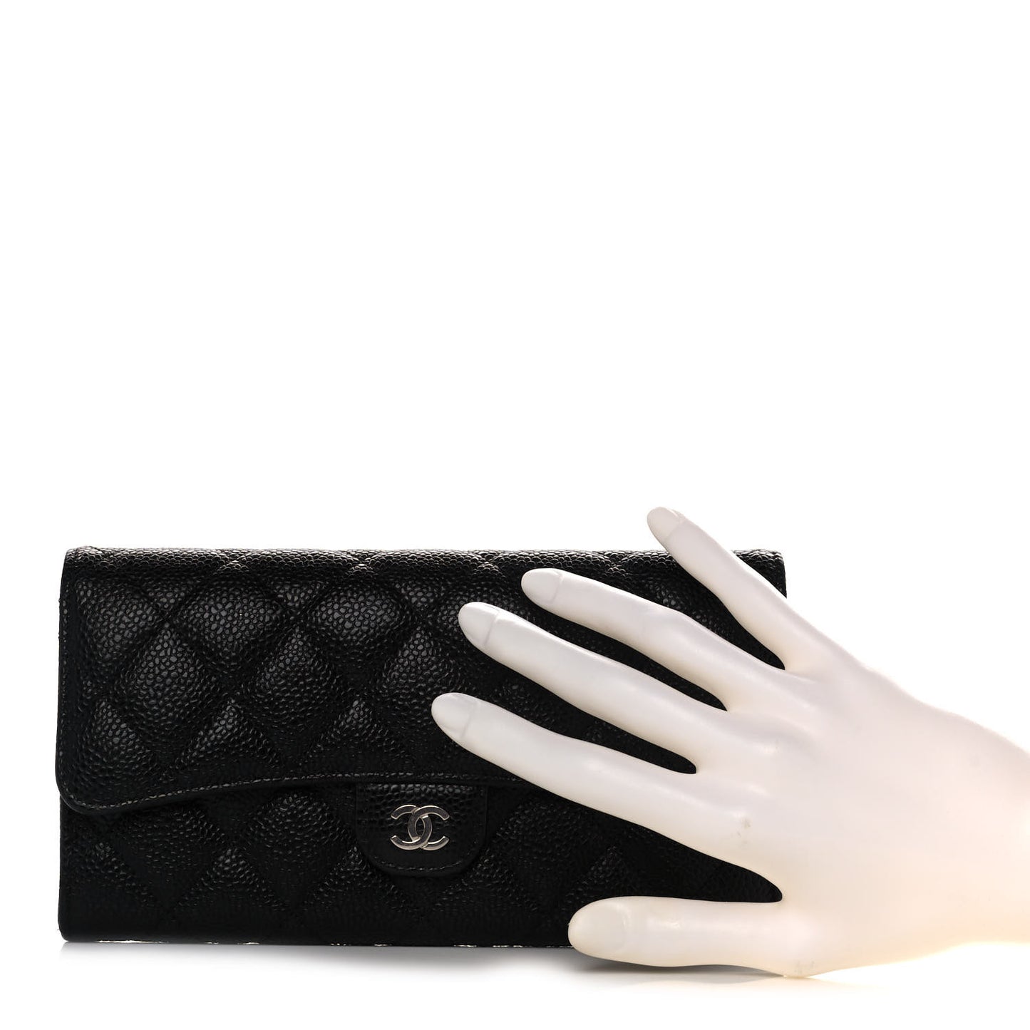 Caviar Quilted Large Gusset Flap Wallet Black