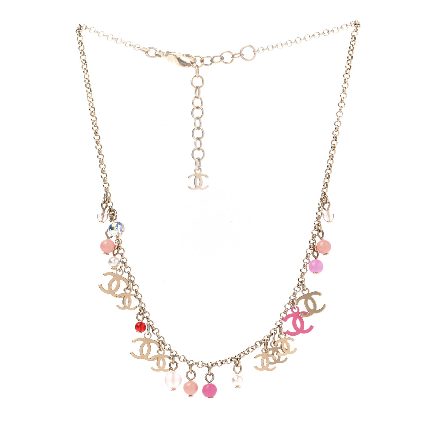 Beaded Resin CC Necklace Gold Pink
