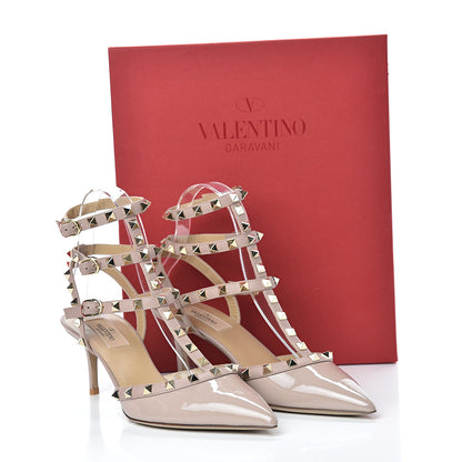 Valentino Garavani Patent Rockstud Ankle Strap Low Heel Pumps 39 Poudre 9 of 9