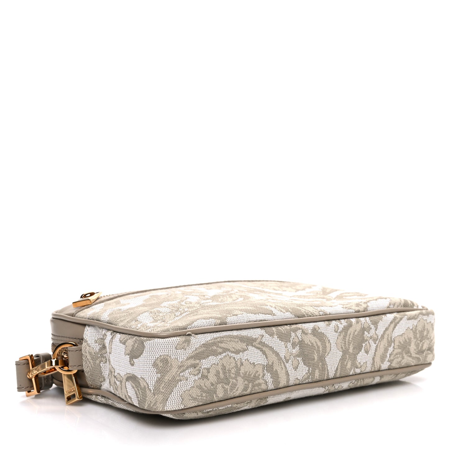 Fabric Jacquard Calfskin Barocco Wristlet Pouch Beige