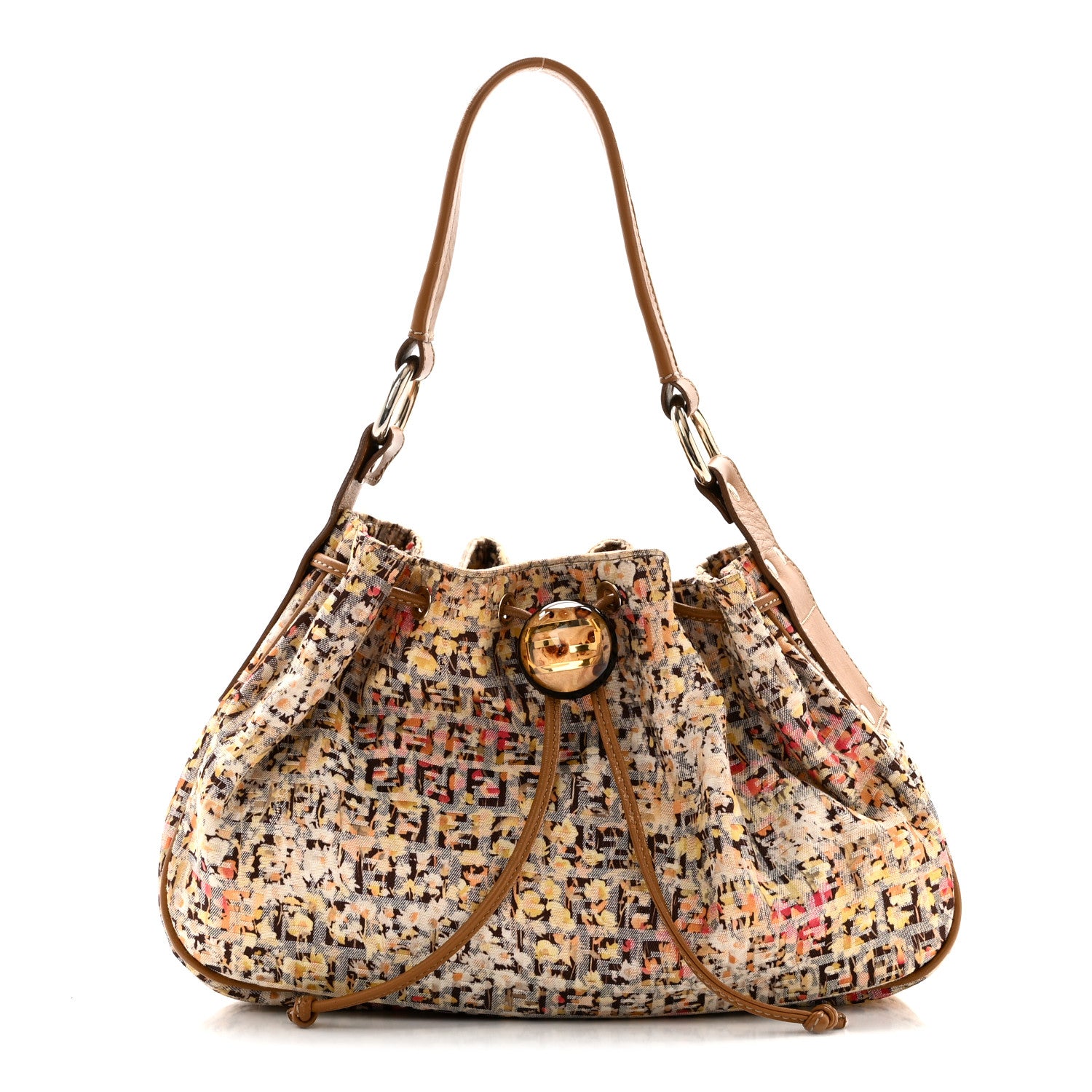 Fendi Zucchino Vitello Floral Forever Bucket Bag Pesca Giallo Saddler 1 of 10