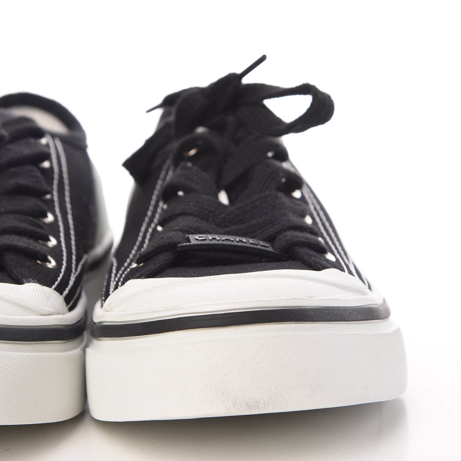 Chanel Canvas Lace Up Cap Toe Sneakers 38 Black 10 of 11