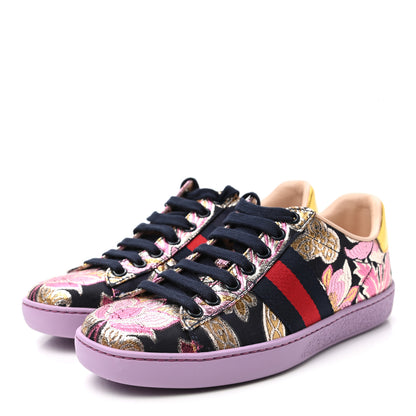 Gucci Lurex Brocade Web Nappa Womens Ace Sneakers 35 Black Pink Oro Vecchio 3 of 9
