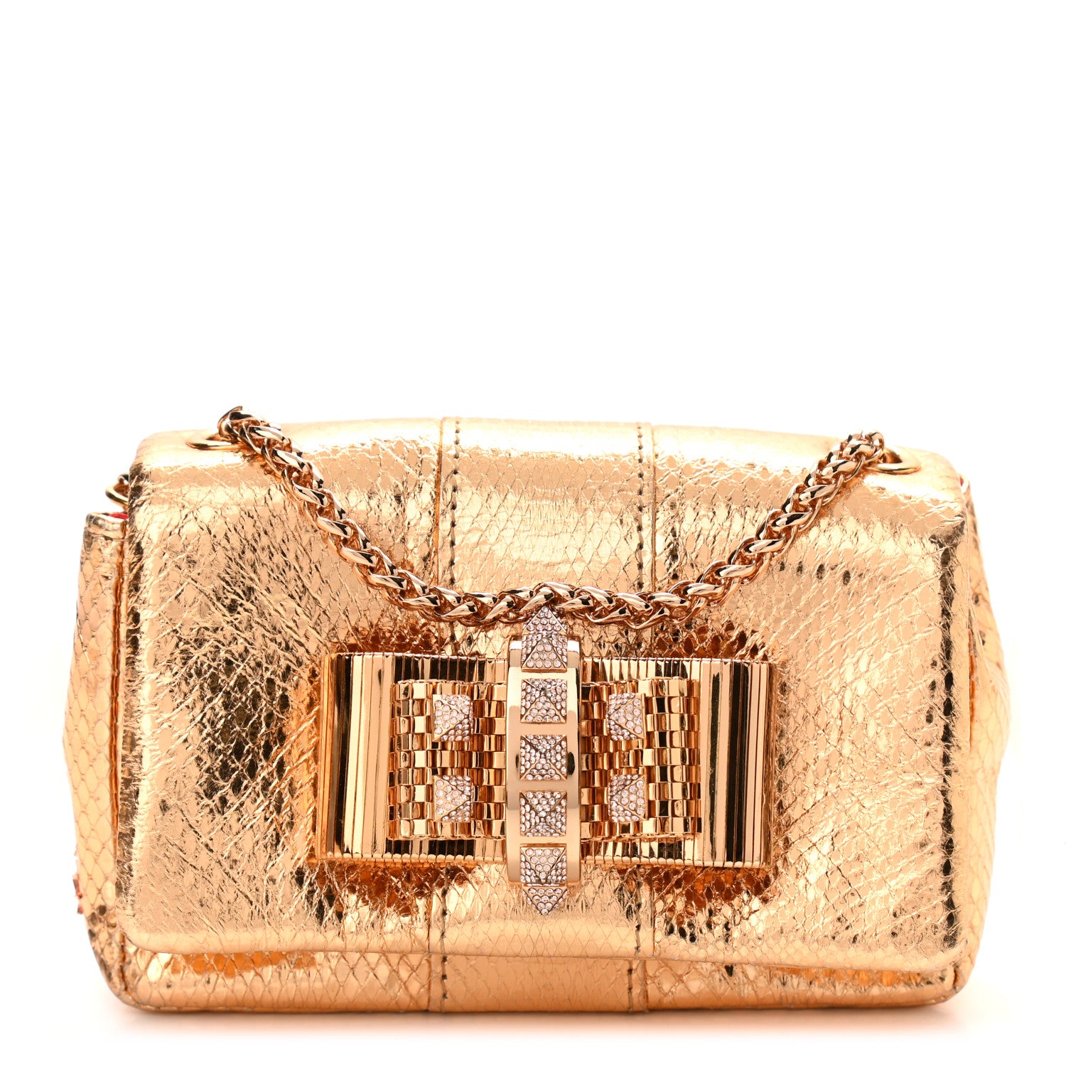 Christian Louboutin Metallic Waternsnake Crystal Mini Sweety Charity Crossbody Bag Gold 1 of 8