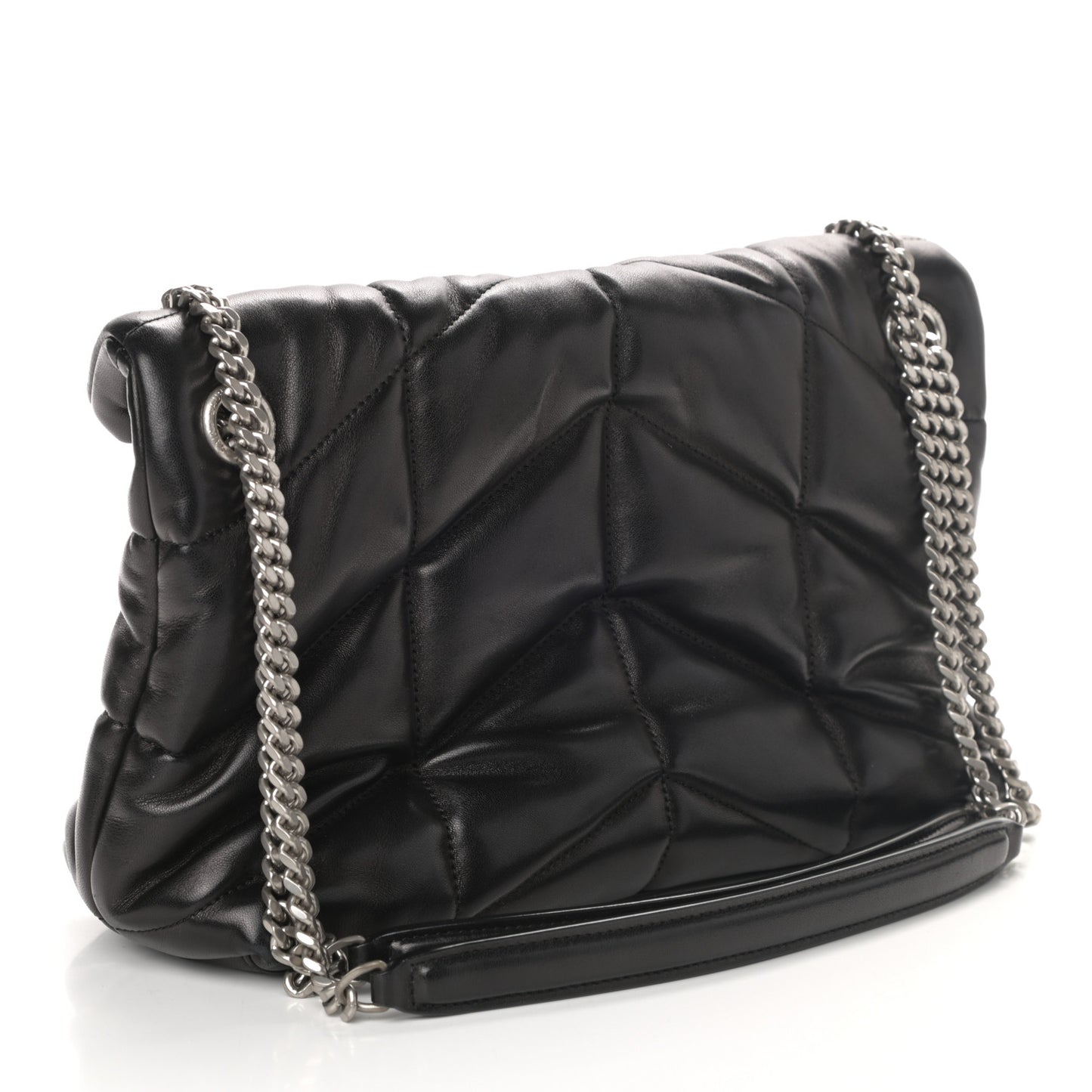 Lambskin Quilted Small Loulou Puffer Monogram Chain Satchel Black