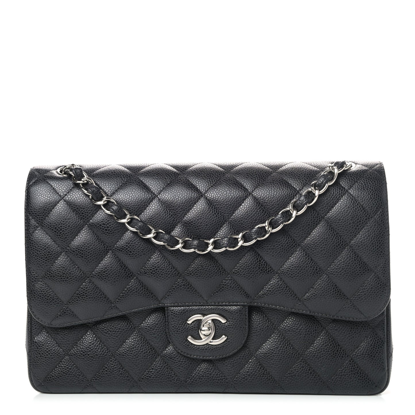 Caviar Quilted Jumbo Double Flap Black