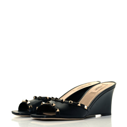 Valentino Garavani Calfskin Rockstud Wedge Sandals 41 Black 3 of 24