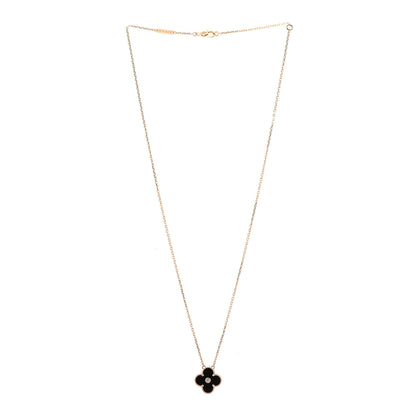 Van Cleef & Arpels 18K Rose Gold Diamond Black Onyx Vintage Alhambra Pendant Necklace 3 of 7