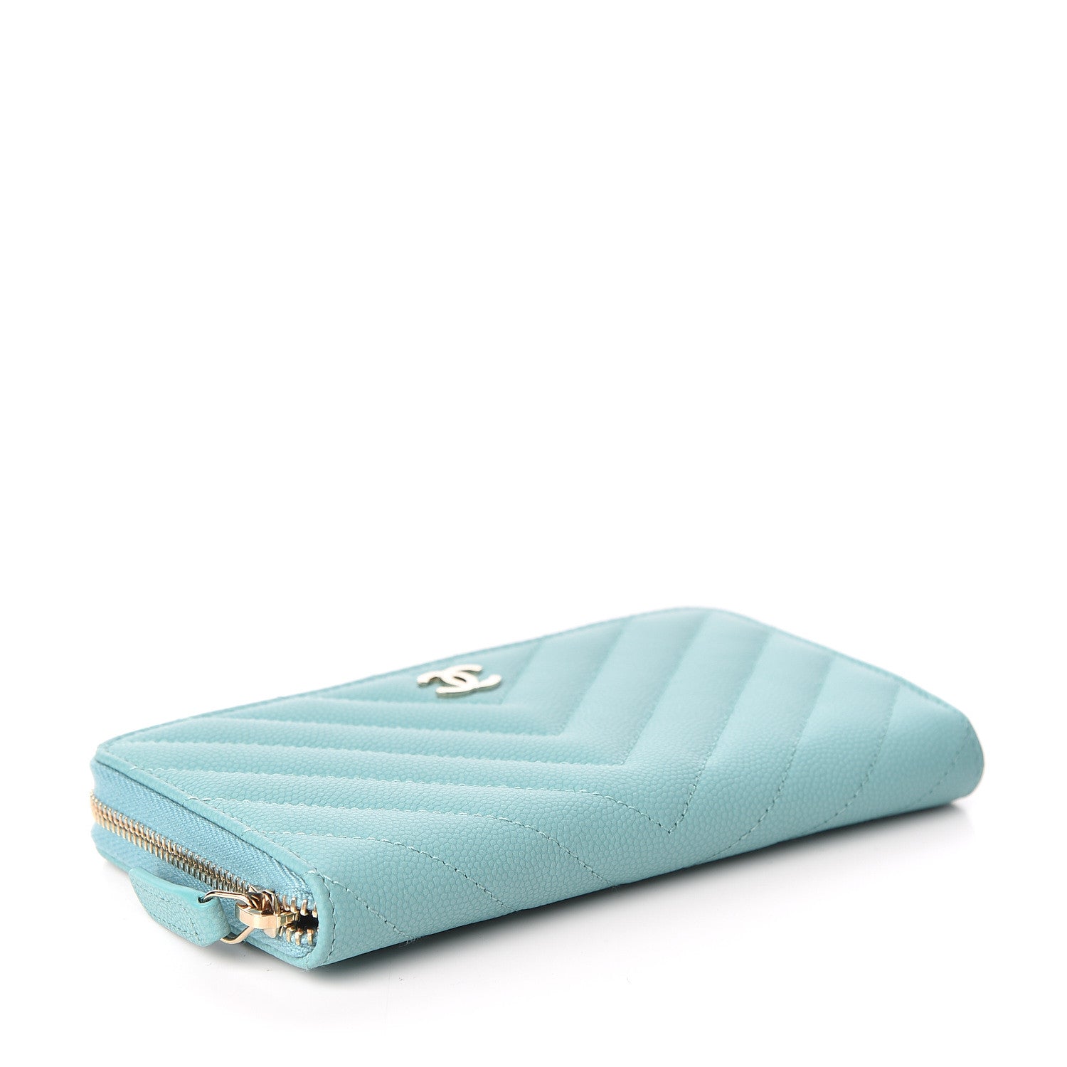 Chanel Caviar Chevron Quilted Small Zip Around Wallet Green 4 of 9