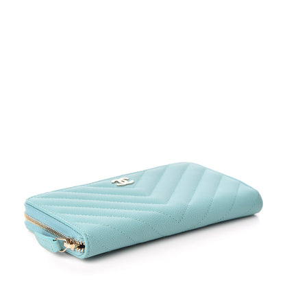 Chanel Caviar Chevron Quilted Small Zip Around Wallet Green 4 of 9