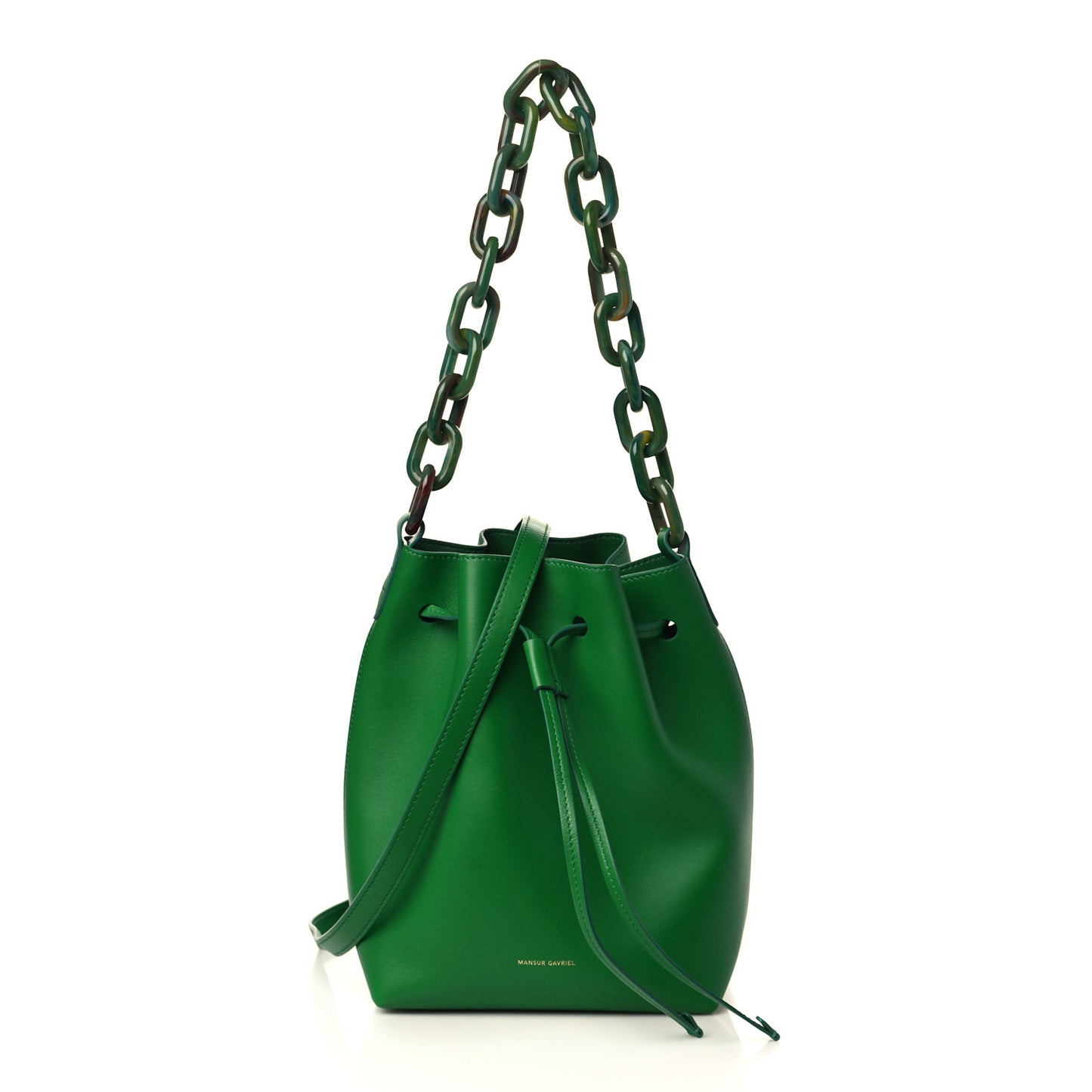 Calfskin Twist Drawstring Bucket Bag Grass