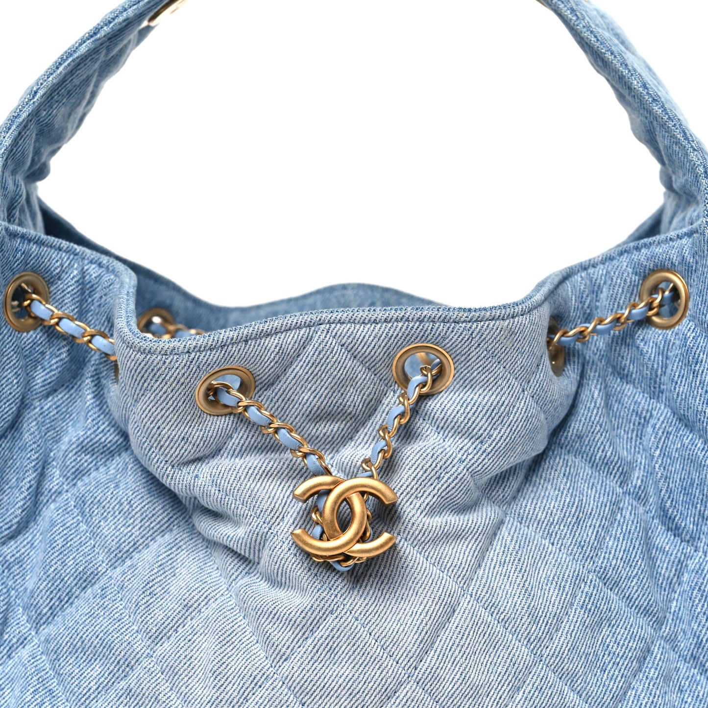 Washed Denim Quilted Small Chanel 25 Handbag Blue