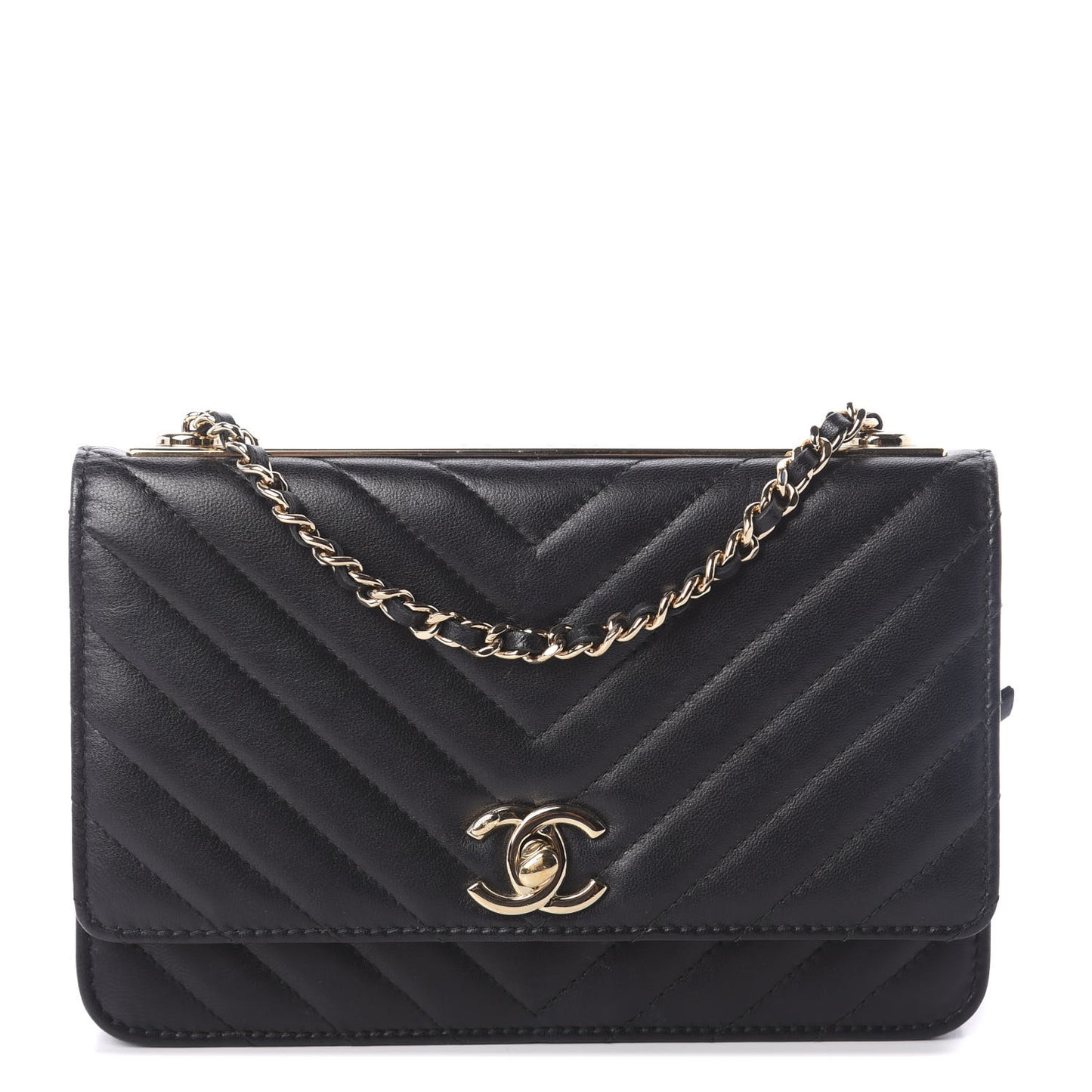 Lambskin Chevron Quilted Tendy CC Wallet On Chain WOC Black