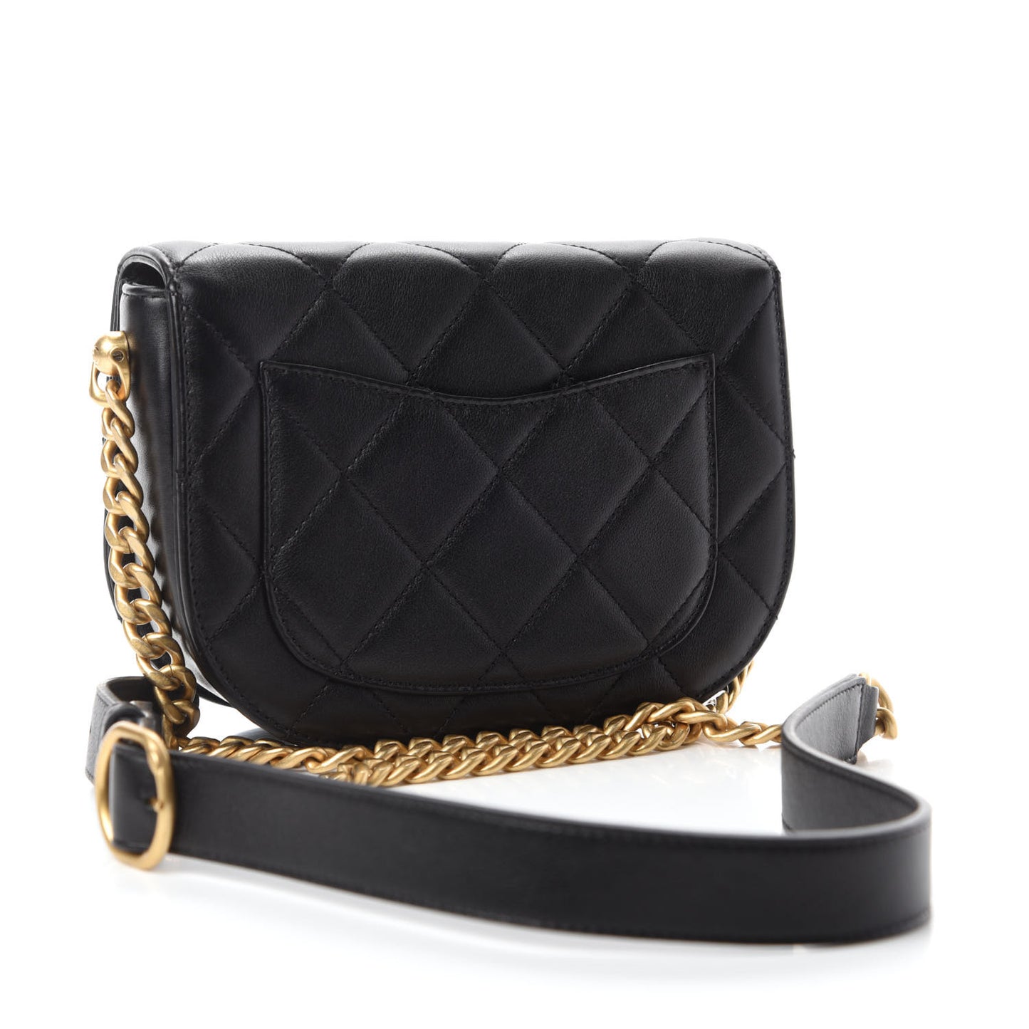 Calfskin Quilted Moon Messenger Black