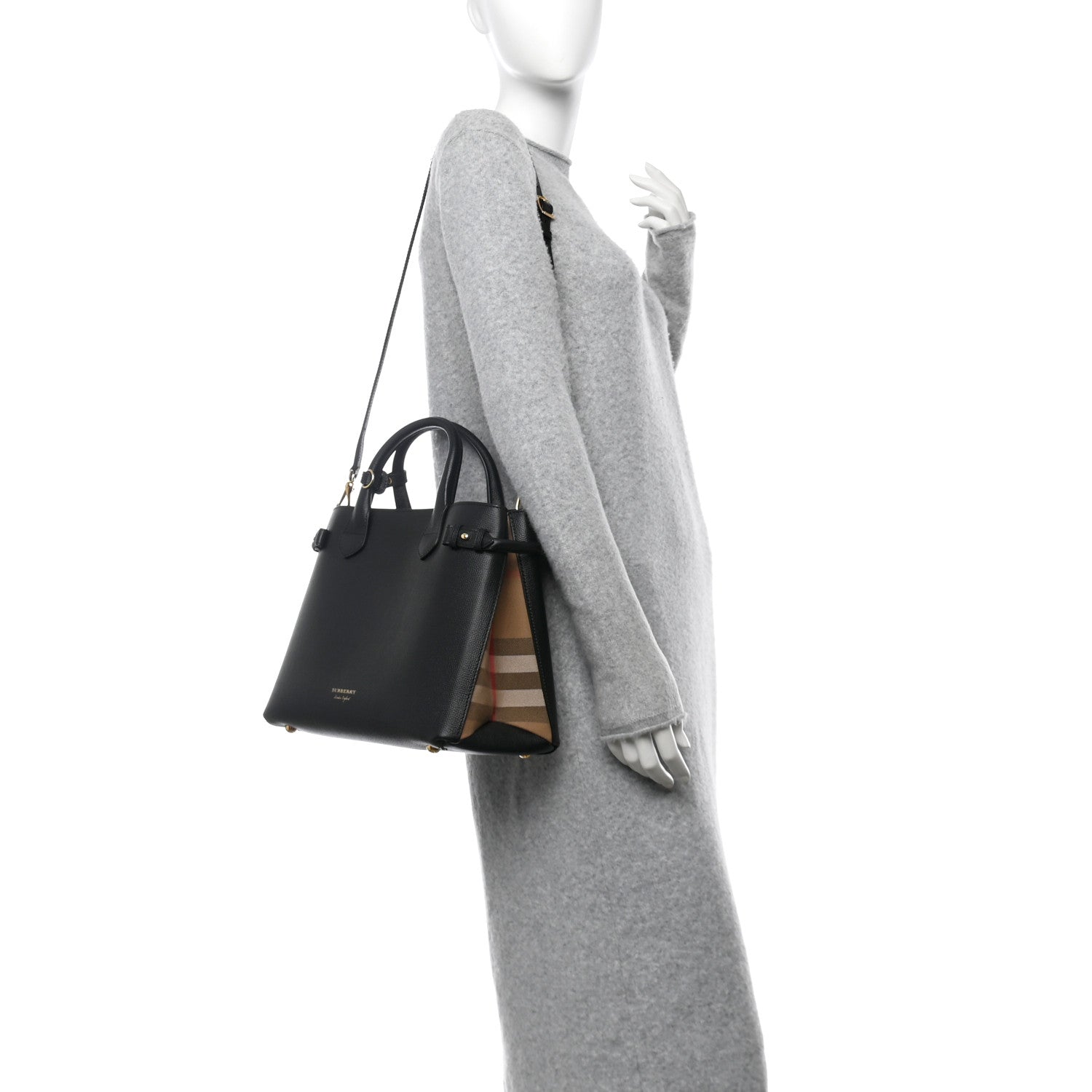 Burberry Derby Calfskin House Check Medium Banner Tote Black 2 of 14