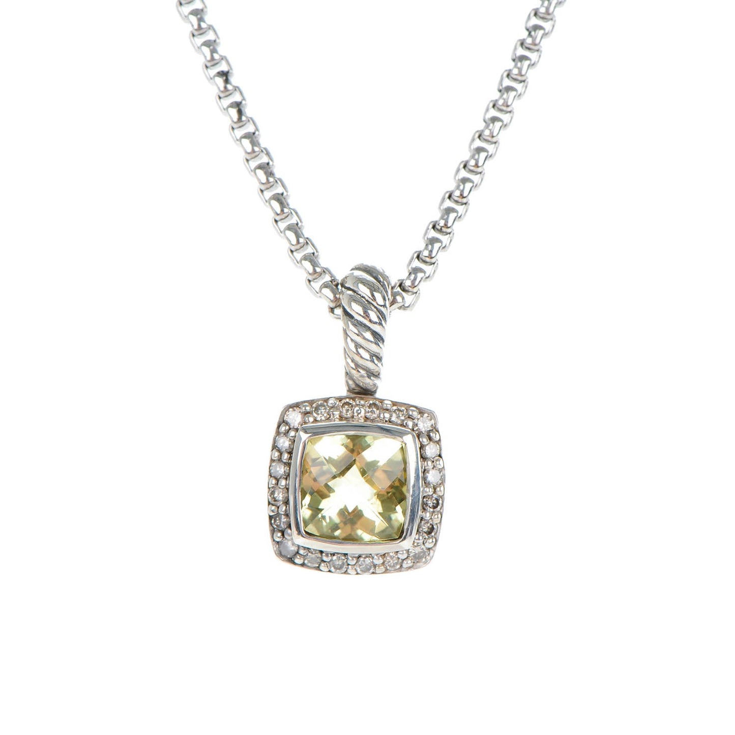 Sterling Silver Pave Diamond Lemon Citrine 7mm Petite Albion Necklace
