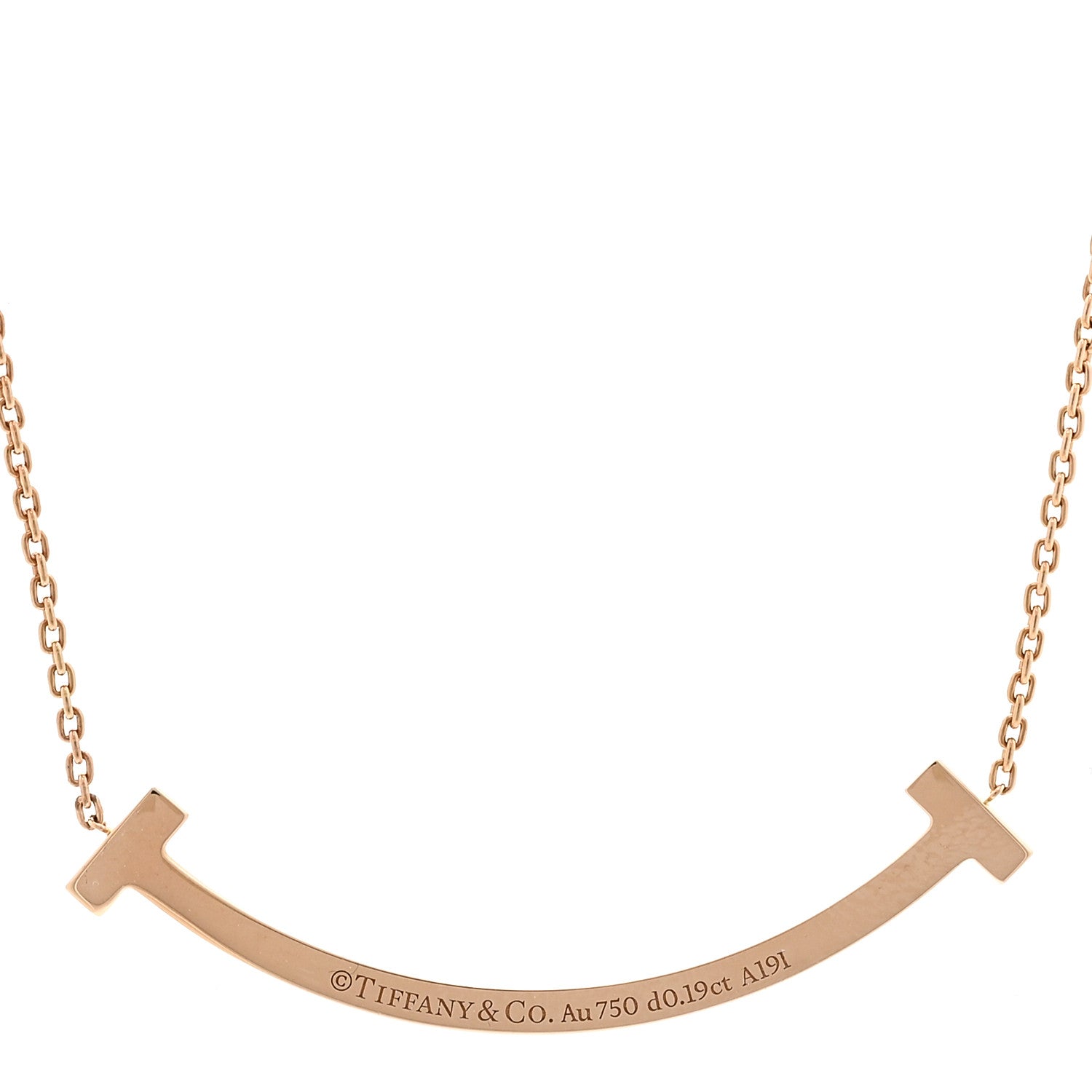 Tiffany 18K Rose Gold Diamond .19ctw Medium T Smile Pendant Necklace 5 of 6