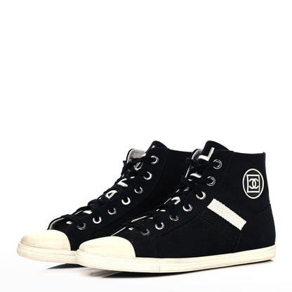 Chanel Canvas CC High Top Sneakers 41 Black White 3 of 7