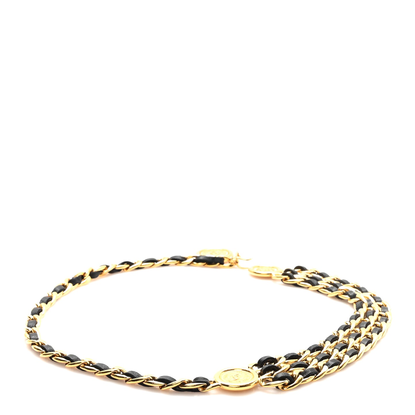 Lambskin Chain CC Medallion Belt Black Gold