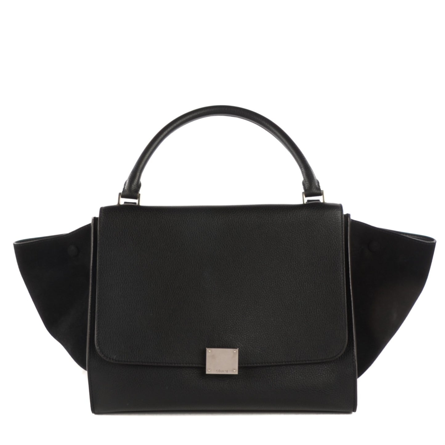 Drummed Calfskin Suede Medium Trapeze Black