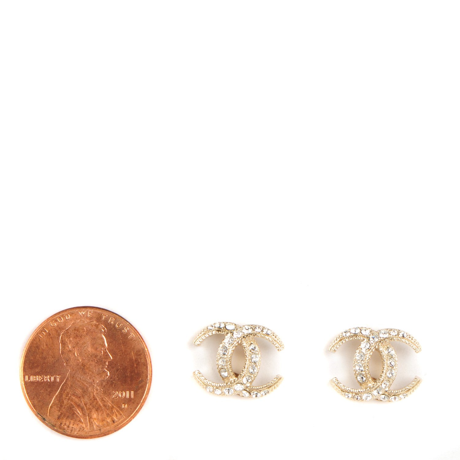 Chanel Crystal CC Moon Earrings Gold 2 of 5
