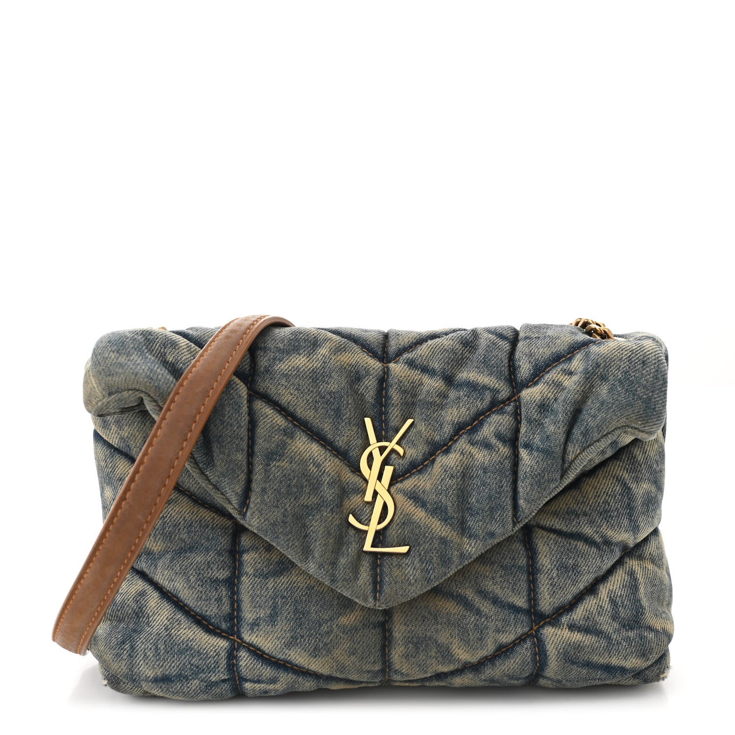 Saint Laurent Denim Quilted Toy Loulou Puffer Monogram Chain Satchel Blue Cinnamon 1 of 11