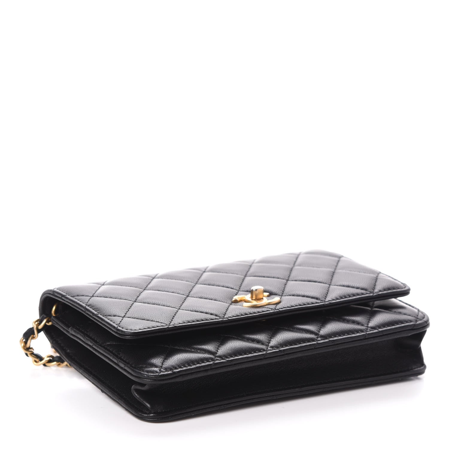 Chanel Lambskin Quilted CC Pearl Crush Wallet on Chain WOC Black 4 of 11
