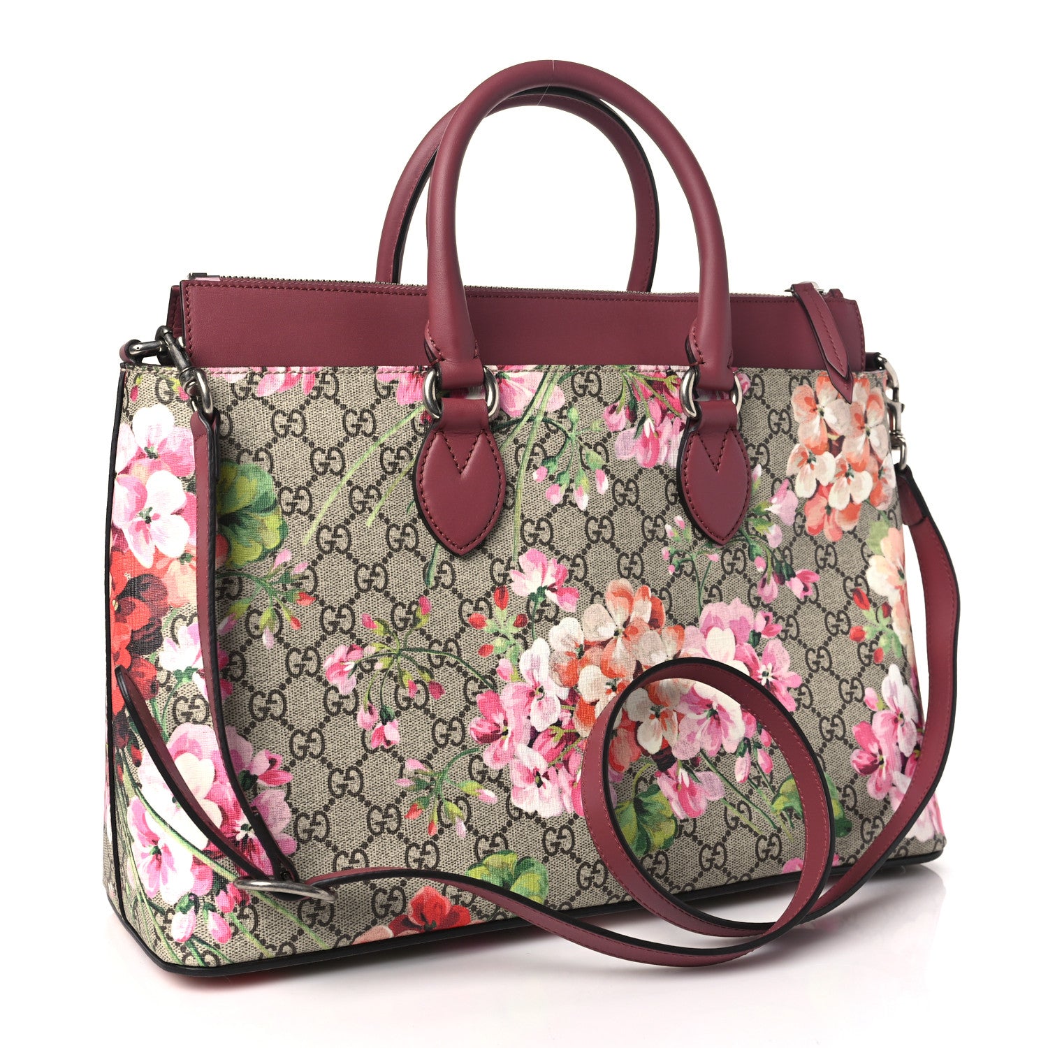 Gucci GG Supreme Monogram Blooms Large Zip Top Tote Beige Multicolor Dry Rose 2 of 9