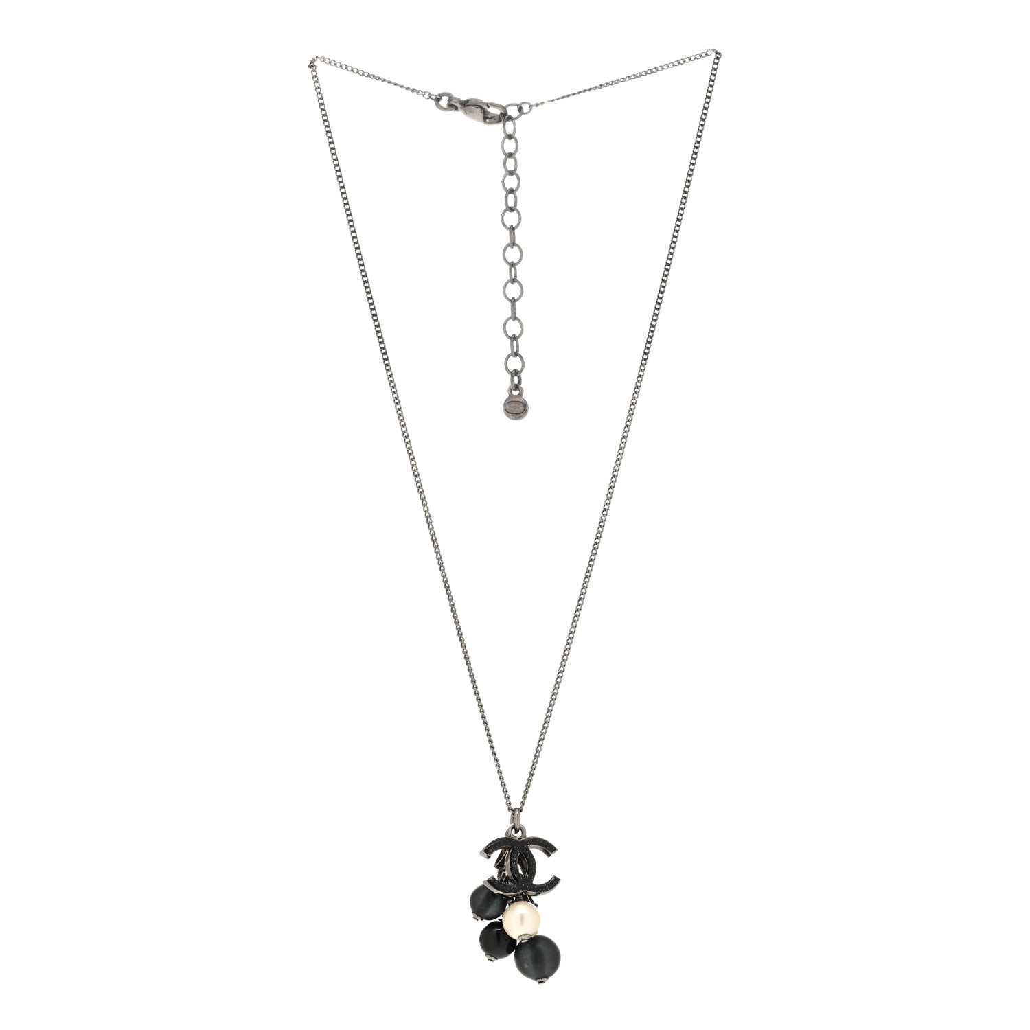 Chanel Resin Pearl CC Pendant Necklace Black White 3 of 5