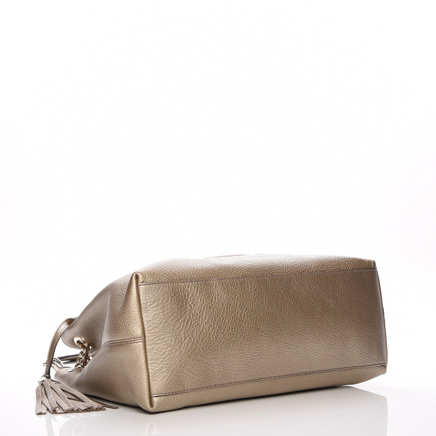 Metallic Pebbled Calfskin Medium Soho Chain Shoulder Bag Golden Beige