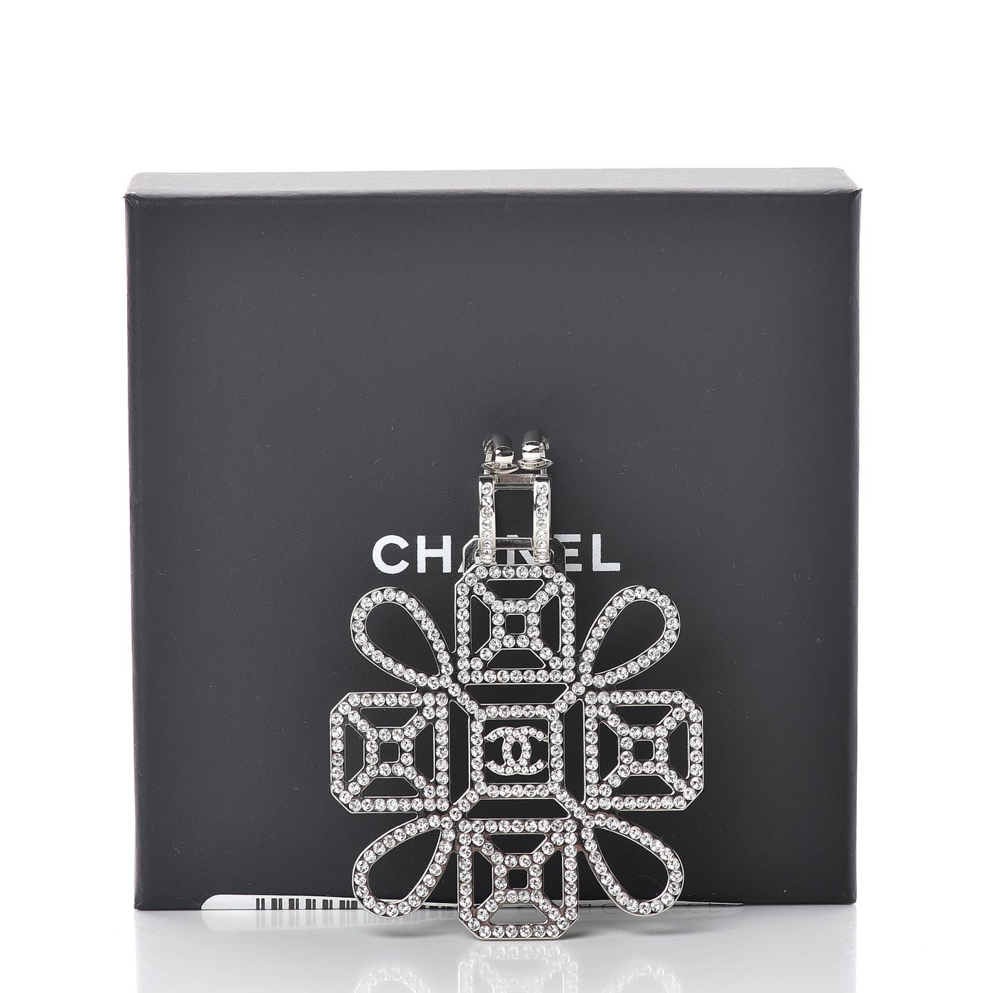 Crystal CC Drop Single Clip On Earring Silver