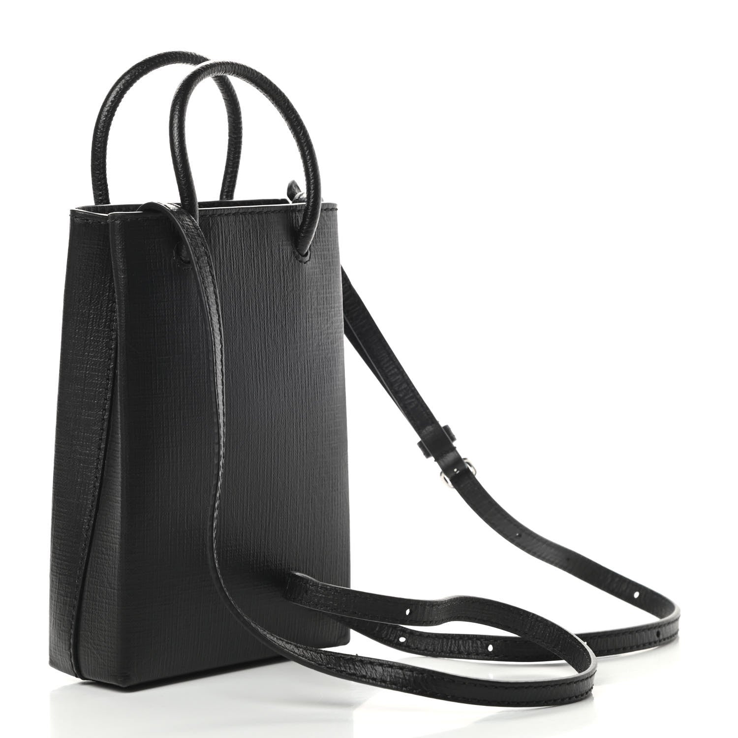 Balenciaga Squared Calfskin Logo Shopping Phone Holder Bag Black 3 of 10