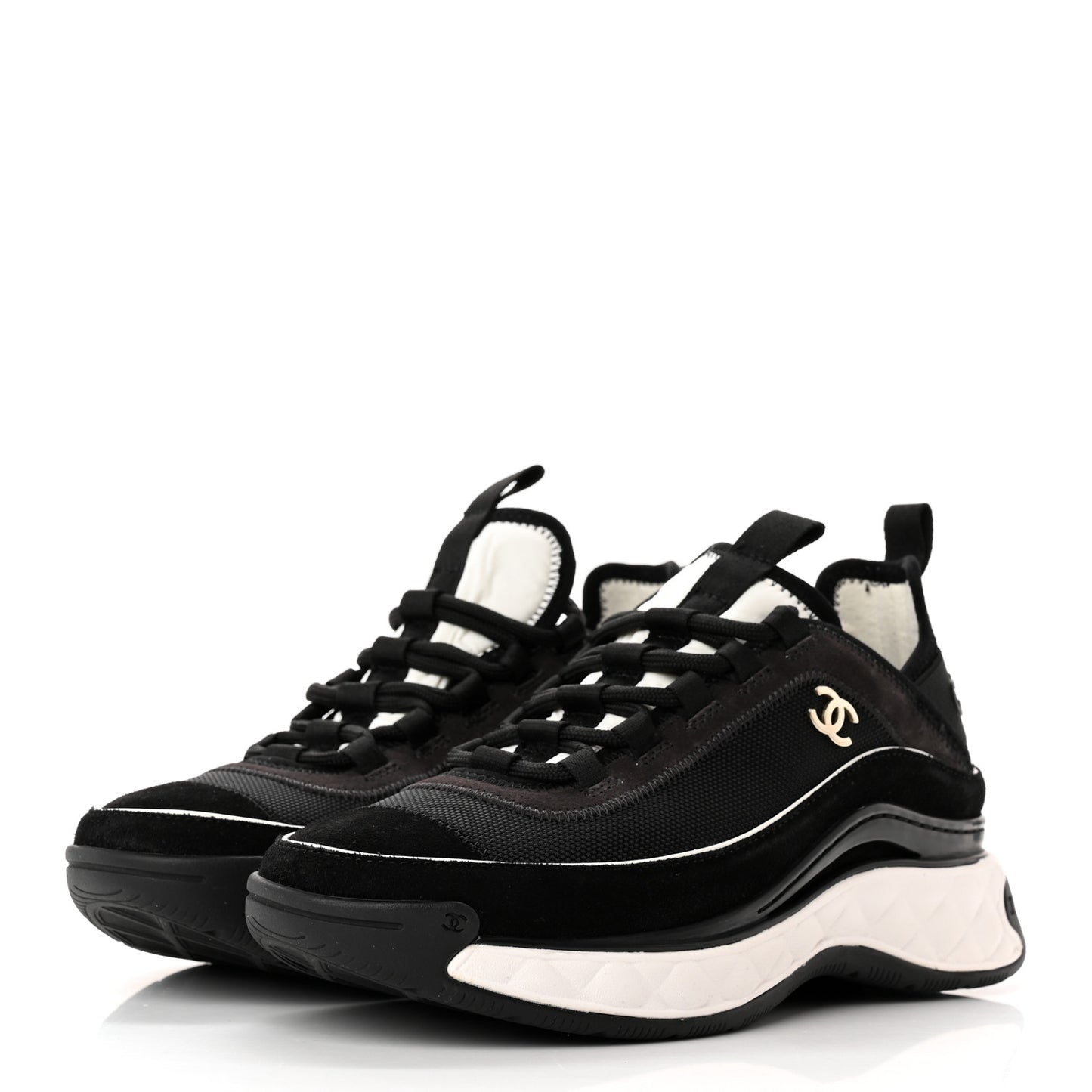 Velvet Calfskin Mixed Fibers CC Sneakers 37 Black