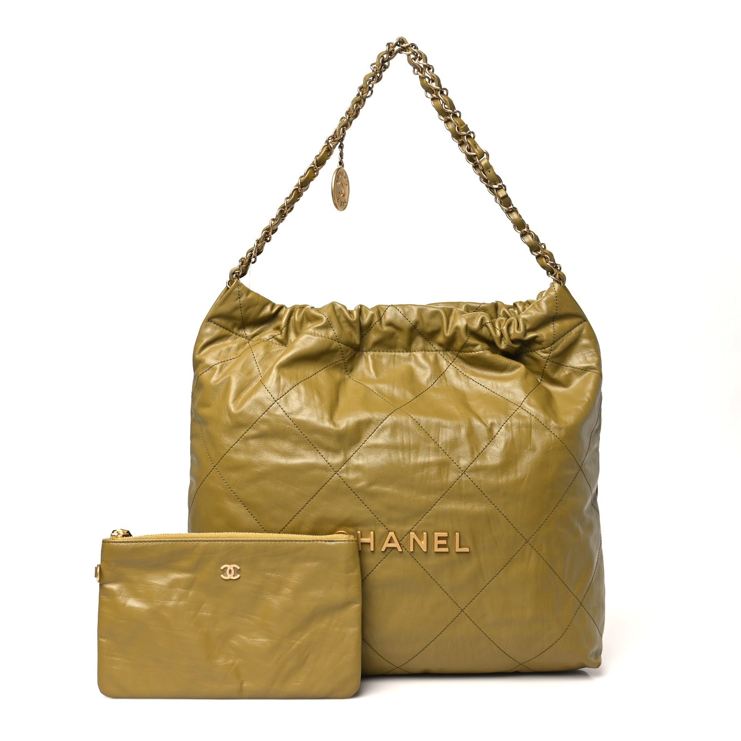 Shiny Calfskin Quilted Chanel 22 Green