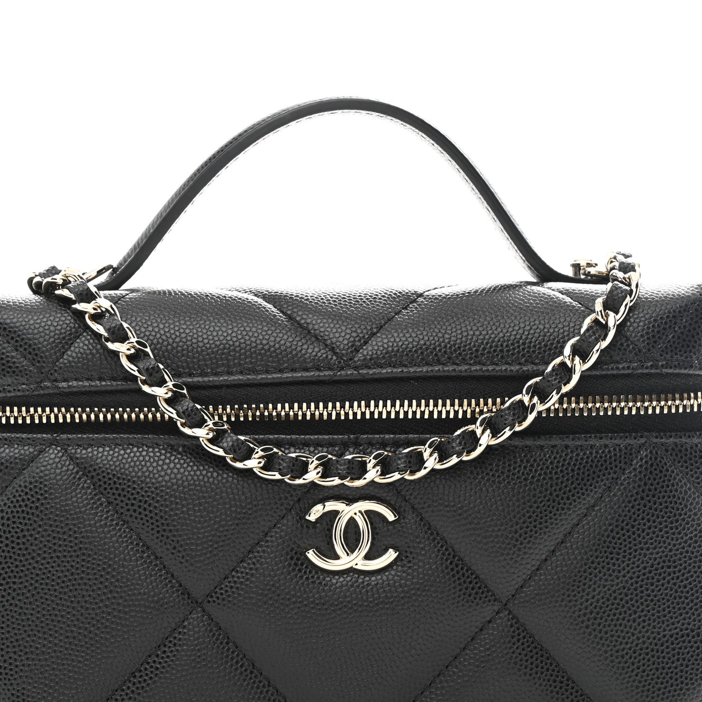 Caviar Quilted Top Handle Slim Vanity With Chain Black