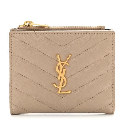 Saint Laurent Grain De Poudre Matelasse Chevron Monogram Zipped Card Case Nude Powder 1 of 9
