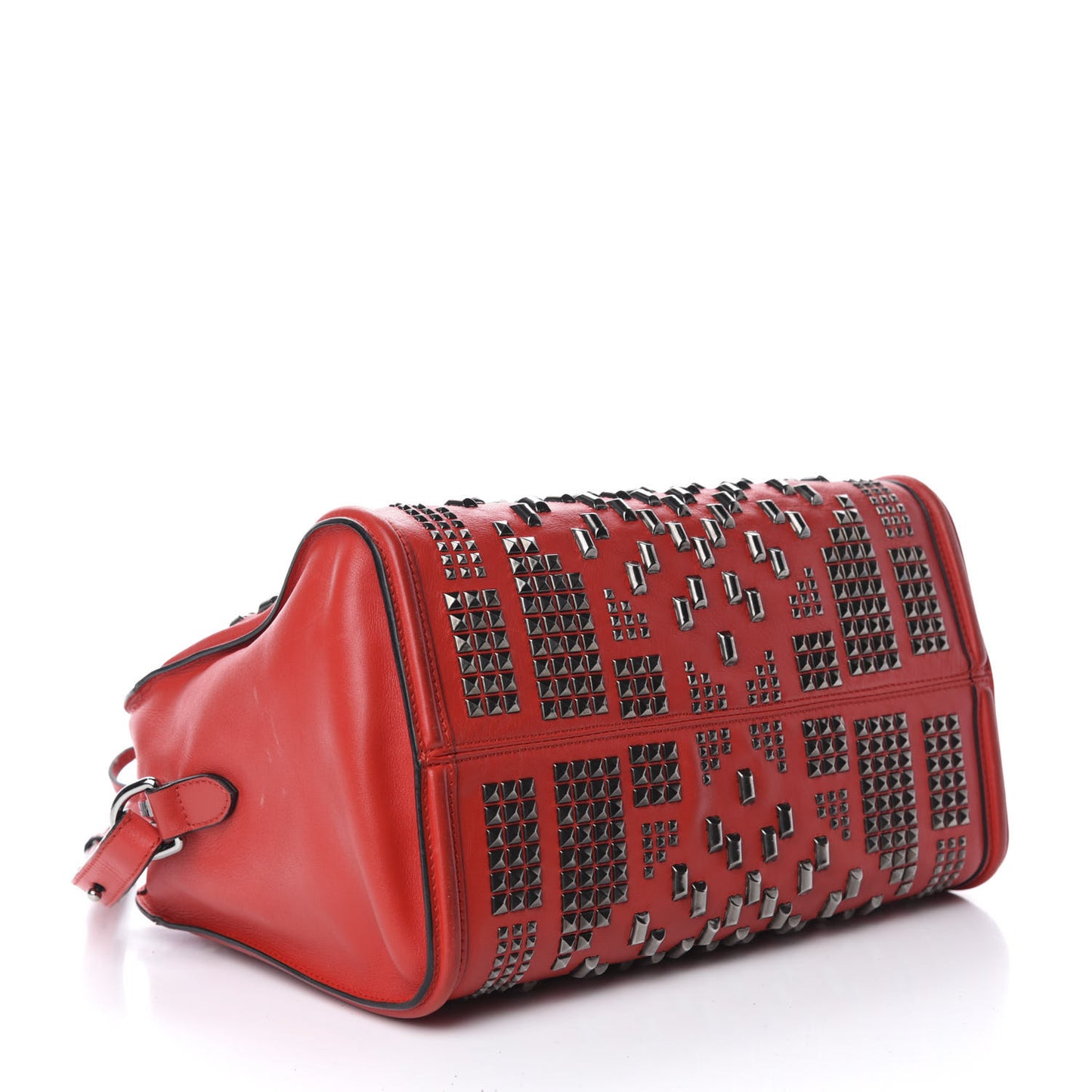 Calfskin Small Studded Padlock Zip Around Tote Red