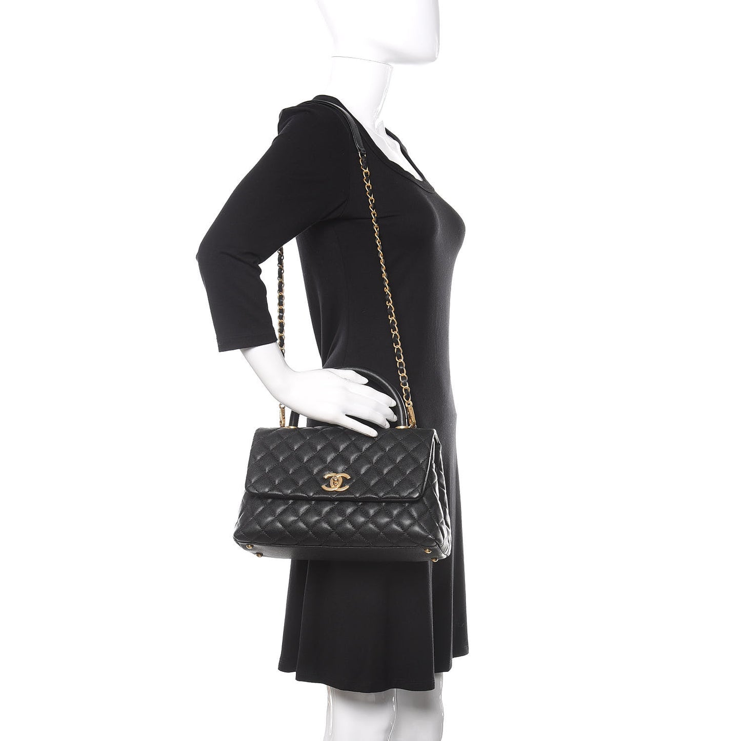 Caviar Quilted Small Coco Handle Flap Black
