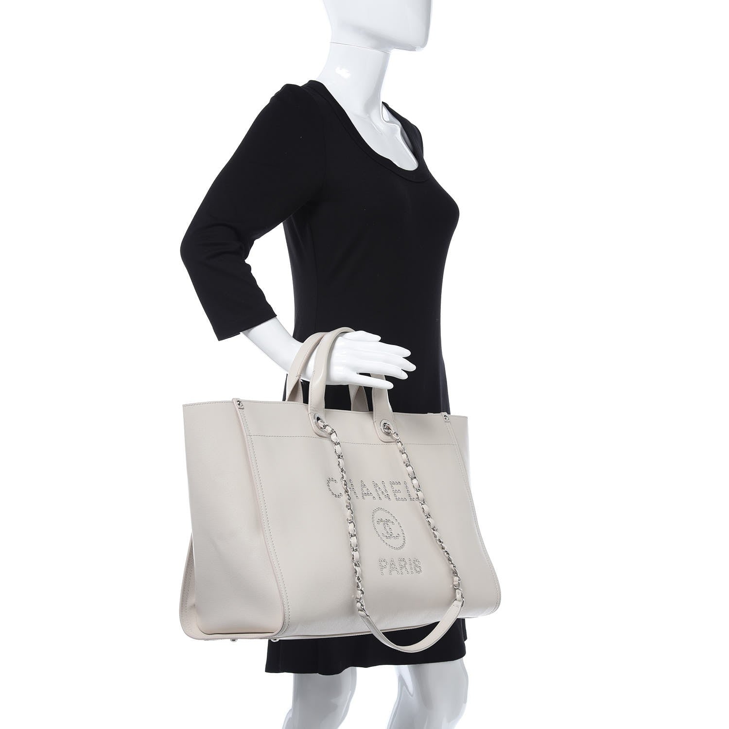 Chanel Caviar Extra Large Studded Deauville Tote Ivory 2 of 12