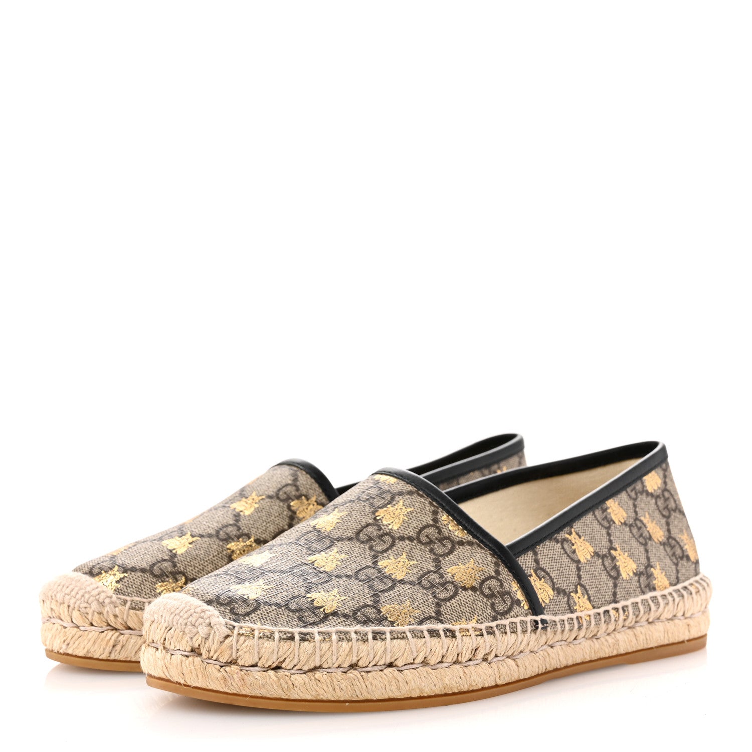 Gucci GG Supreme Monogram Bees Espadrille Flats 38 Beige Ebony Oro Black 4 of 11