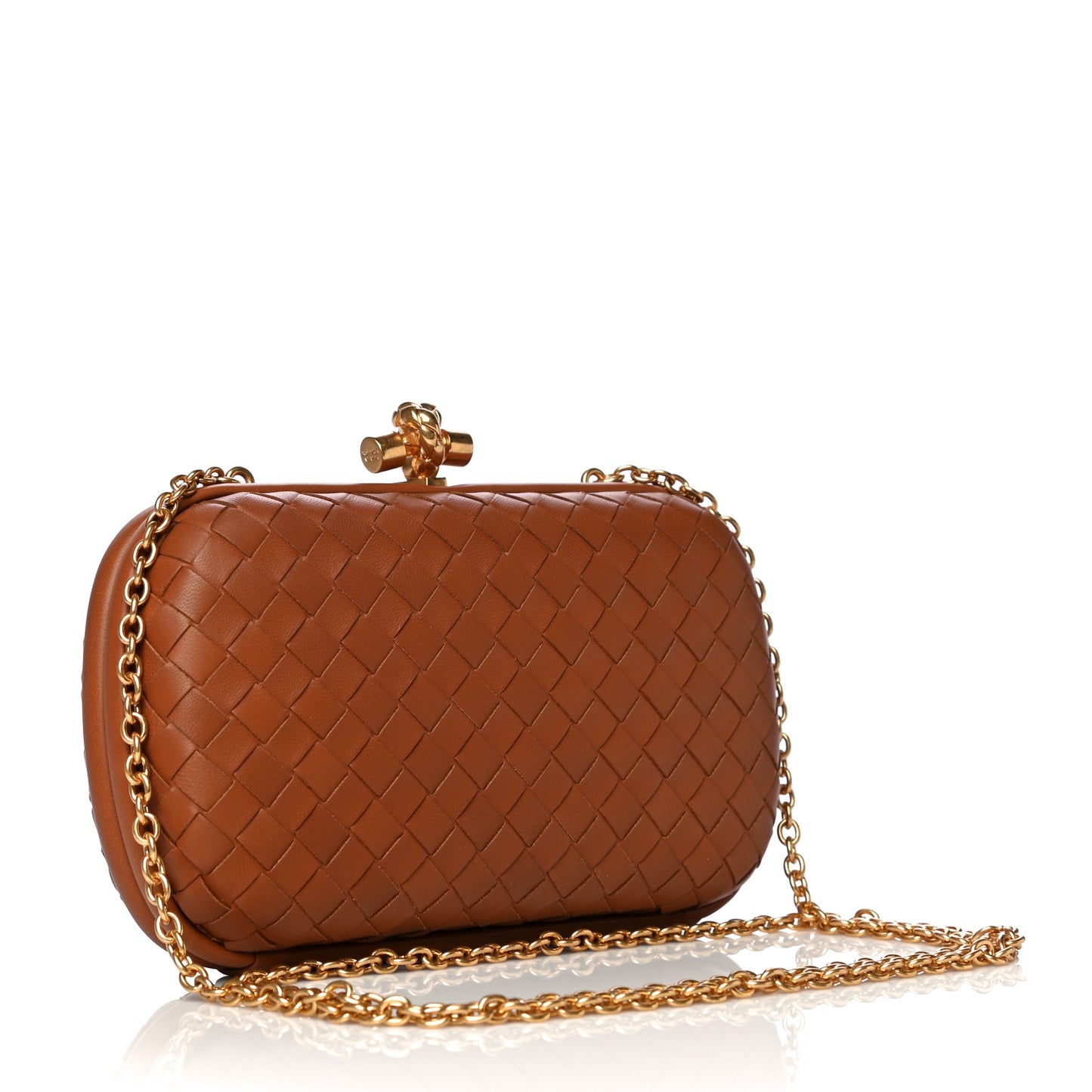Nappa Intrecciato Chain Knot Clutch Caramel