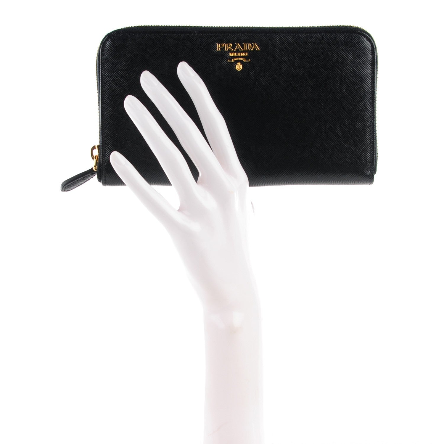 Prada Saffiano Metal Large Zip Around Wallet Black 3 of 10